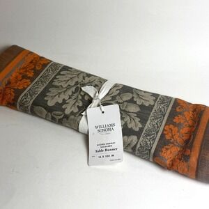 Williams Sonoma Acorn Harvest Jacquard Table Runner 16x108 Orange Grey New